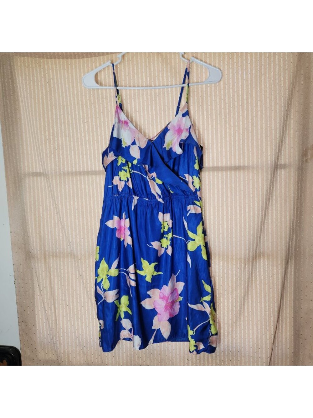 American Eagle Outfitters Blue Floral Print Sundress With Ruffle Detail & Adjust